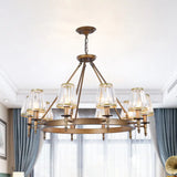Crystal Hanging Lamp Kit With Conic Metal Ring Design For Living Room Chandelier Lighting 10 / Brass