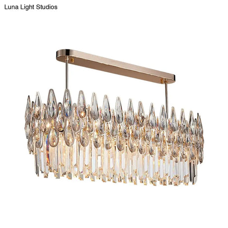 Crystal Island Lamp - Modern Teardrop Pendant Light Oval Clear 10 Lights