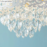 Crystal Leaf Metal Flush Mount Ceiling Light For Girls’ Bedroom In White