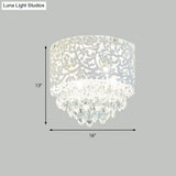 Crystal Leaf Metal Flush Mount Ceiling Light For Girls’ Bedroom In White