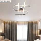 Crystal Led Chrome Semi Flush Mount Bedroom Light In Warm/White
