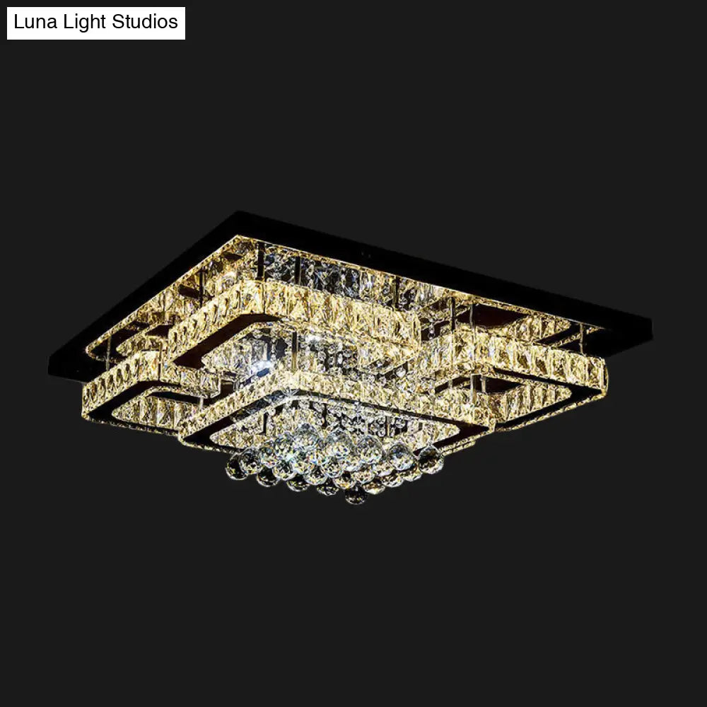 Crystal Led Flush Mount Ceiling Lamp For Living Room - Simplicity Tetragon Design