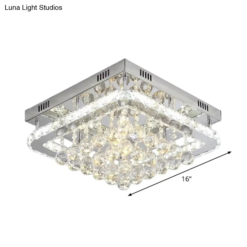 Crystal Led Flush Mount Ceiling Lamp For Living Room - Simplicity Tetragon Design