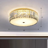 Crystal Led Flush - Mount Ceiling Light With Brass Finish Drum Shape - Simplistic Elegance / 19’