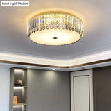Crystal Led Flush - Mount Ceiling Light With Brass Finish Drum Shape - Simplistic Elegance