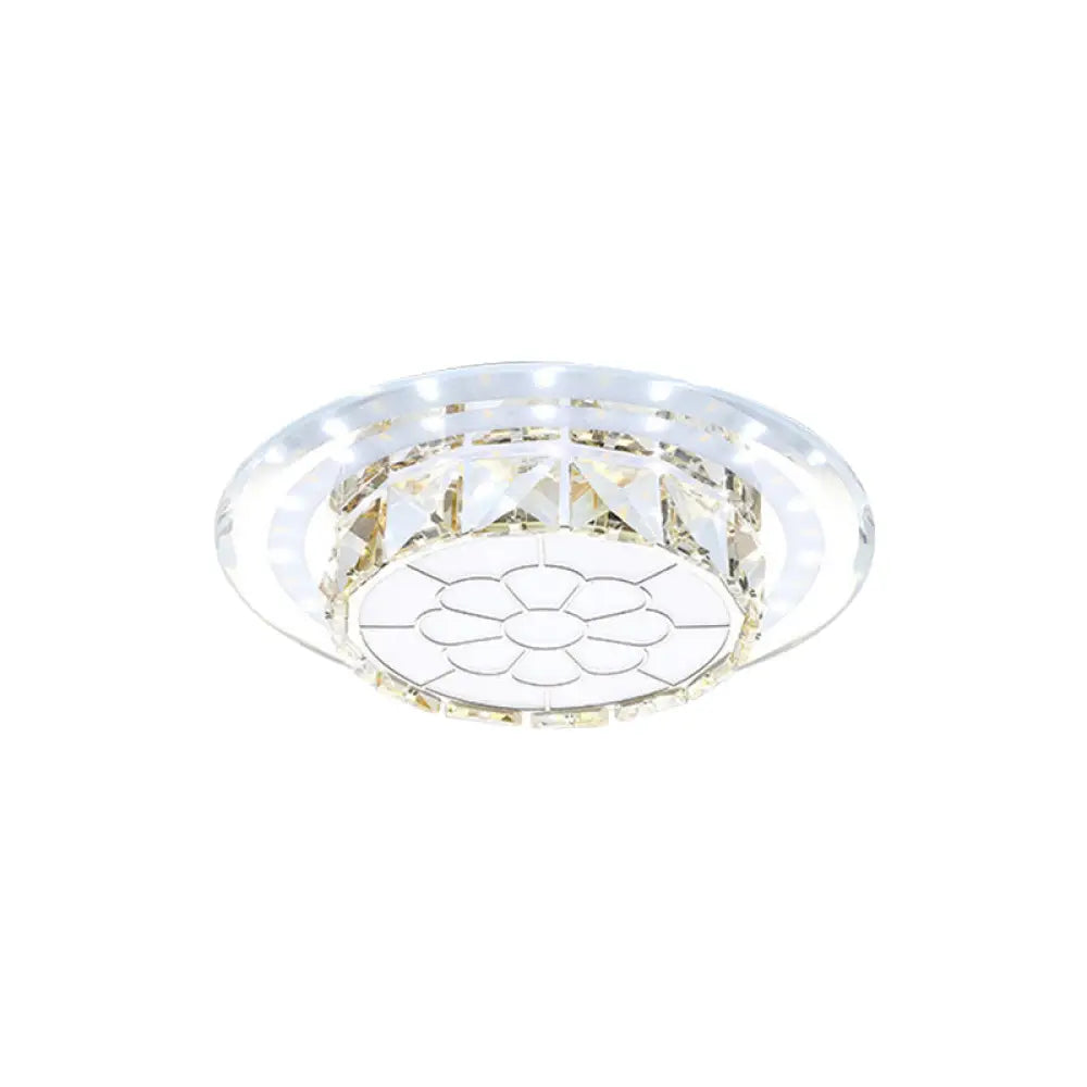 Crystal Led Flush Mount Hallway Lamp With Floral Pattern In Warm/White Light