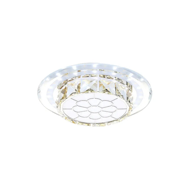 Crystal Led Flush Mount Hallway Lamp With Floral Pattern In Warm/White Light