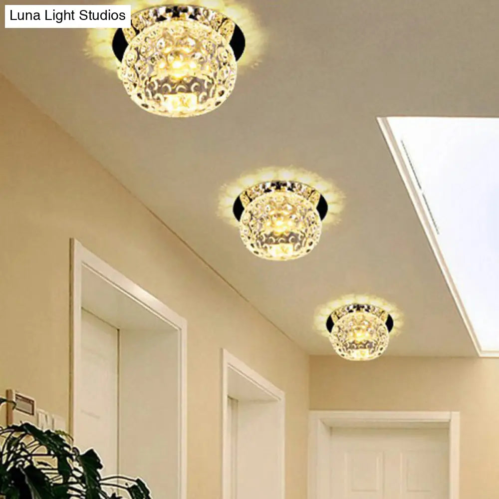 Crystal Led Flush Mount Spotlight For Corridor - Clear Dome Ceiling Light