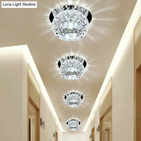 Crystal Led Flush Mount Spotlight For Corridor - Clear Dome Ceiling Light
