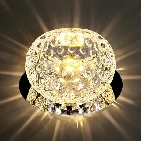 Crystal Led Flush Mount Spotlight For Corridor - Clear Dome Ceiling Light / Warm