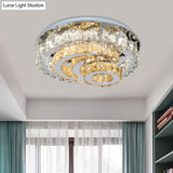 Crystal Led Flushmount Parlor Ceiling Light With Inlaid Opulent Chrome Moon And Circle Design