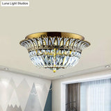Crystal Led Gold Flared Shade Flushmount Light Fixture For Modern Living Rooms