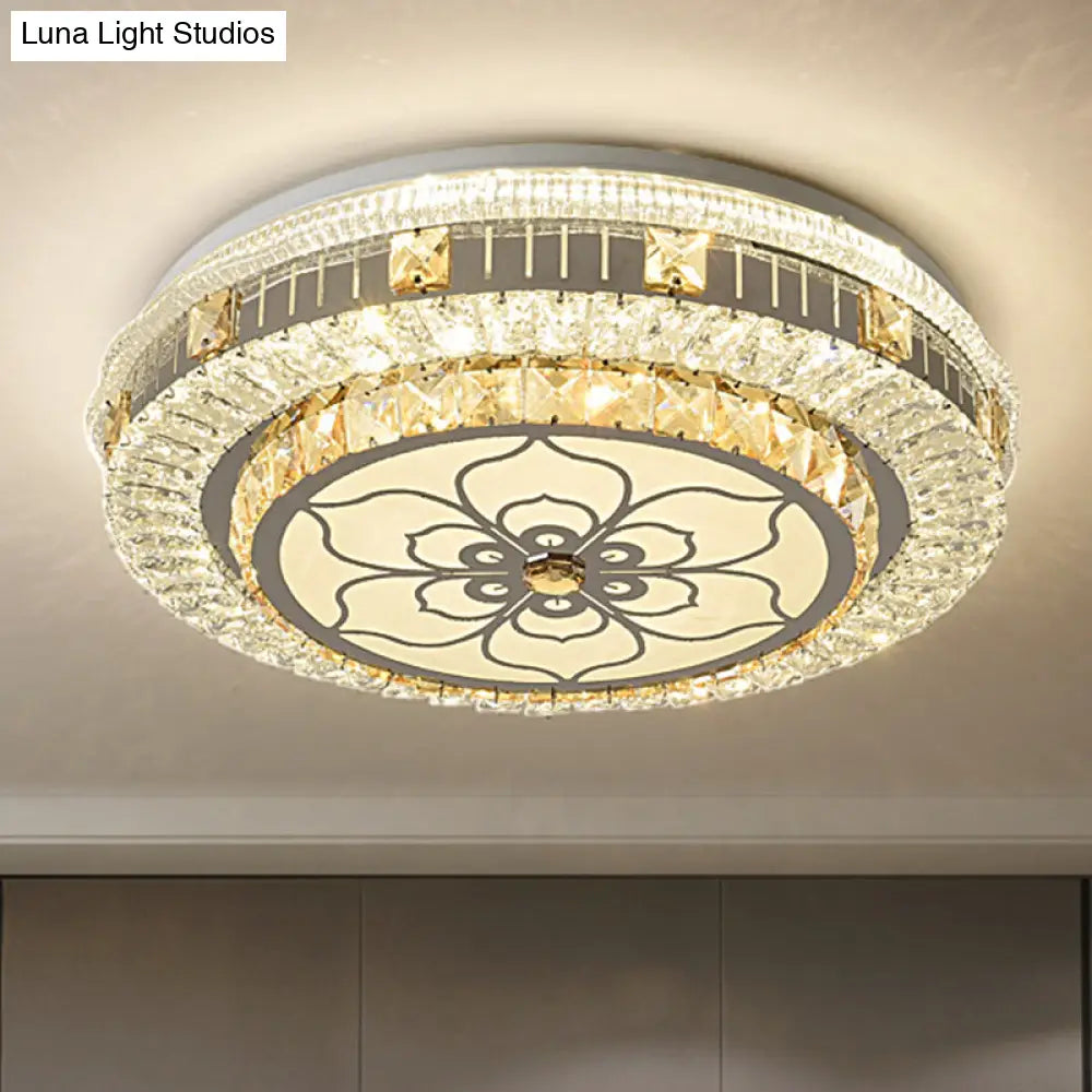 Crystal Led Modern Flush Mount Ceiling Light For Drum Bedroom In White