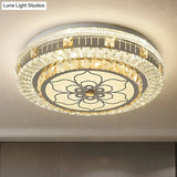 Crystal Led Modern Flush Mount Ceiling Light For Drum Bedroom In White