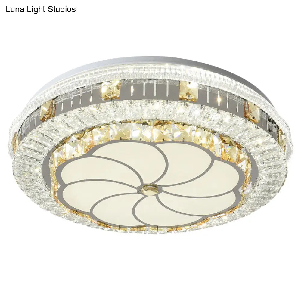Crystal Led Modern Flush Mount Ceiling Light For Drum Bedroom In White