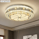 Crystal Led Modern Flush Mount Ceiling Light For Drum Bedroom In White