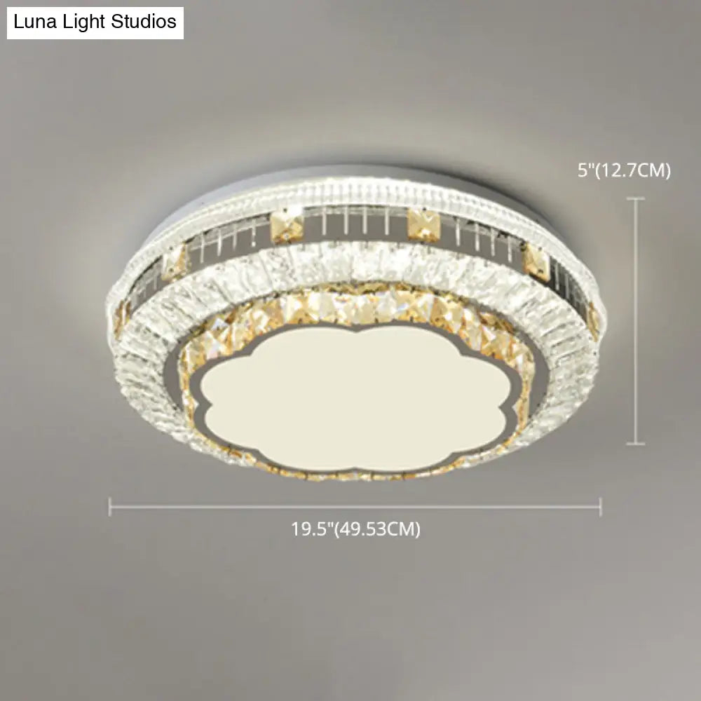 Crystal Led Modern Flush Mount Ceiling Light For Drum Bedroom In White
