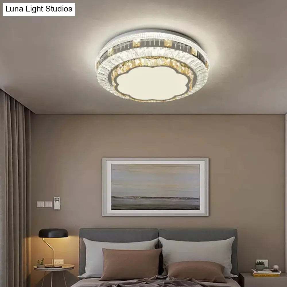 Crystal Led Modern Flush Mount Ceiling Light For Drum Bedroom In White