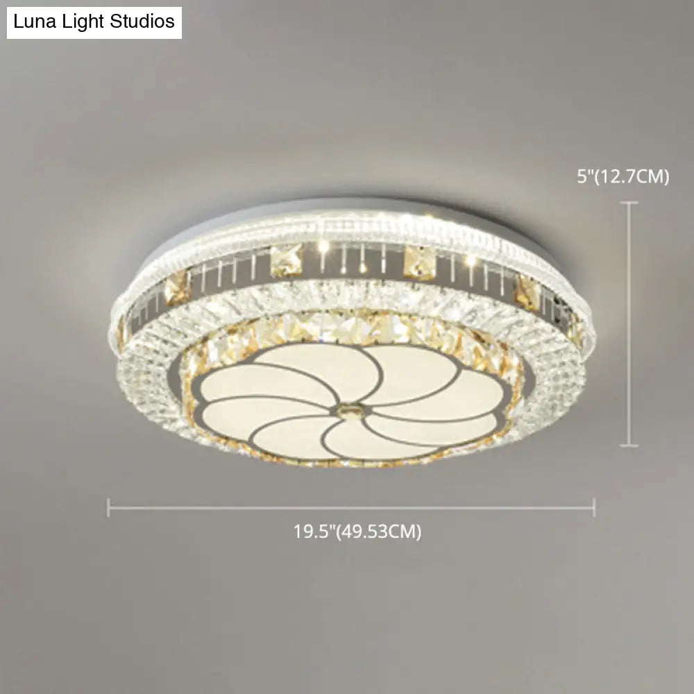 Crystal Led Modern Flush Mount Ceiling Light For Drum Bedroom In White