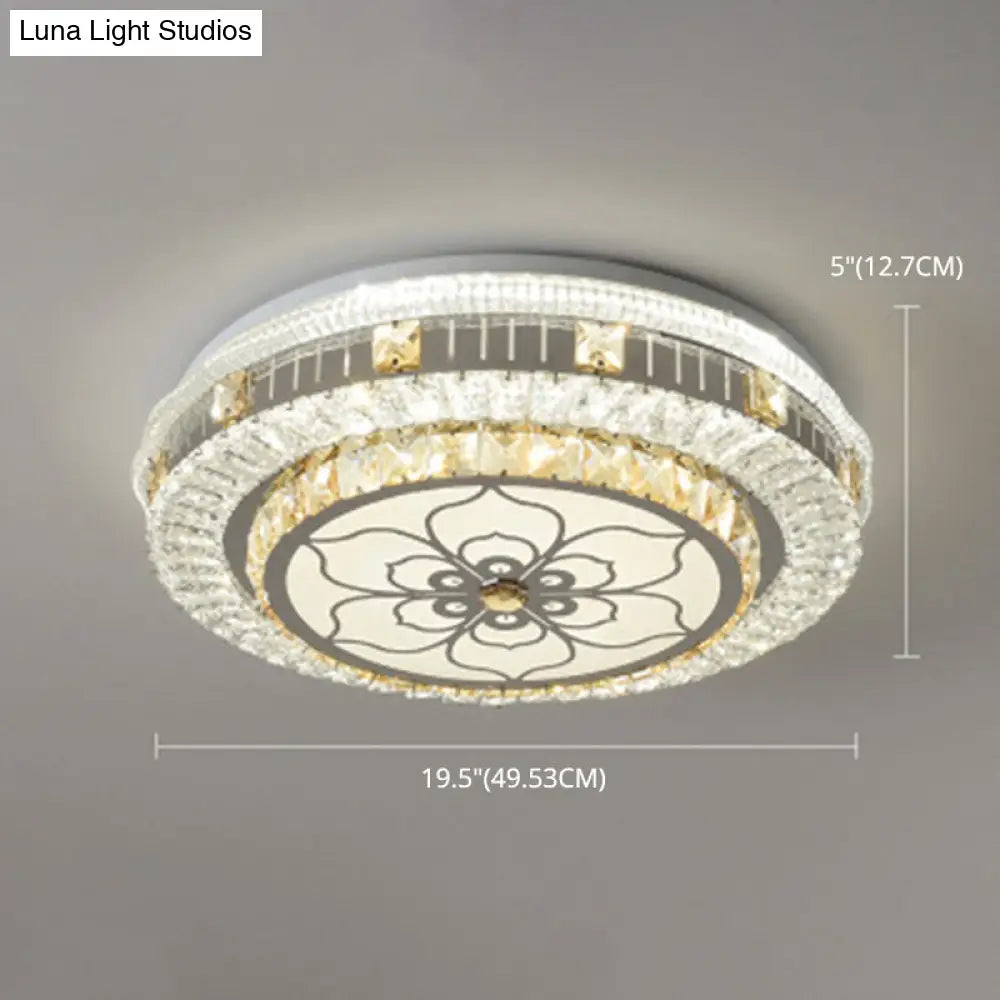 Crystal Led Modern Flush Mount Ceiling Light For Drum Bedroom In White