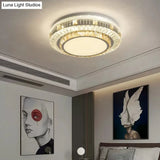 Crystal Led Modern Flush Mount Ceiling Light For Drum Bedroom In White