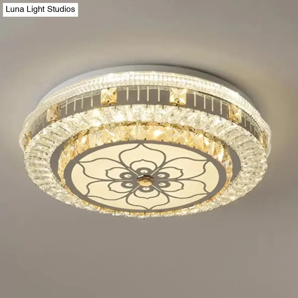 Crystal Led Modern Flush Mount Ceiling Light For Drum Bedroom In White