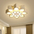Crystal Lotus Led Flush Mount Ceiling Light - Modern White Design