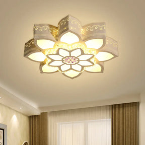 Crystal Lotus Led Flush Mount Ceiling Light - Modern White Design