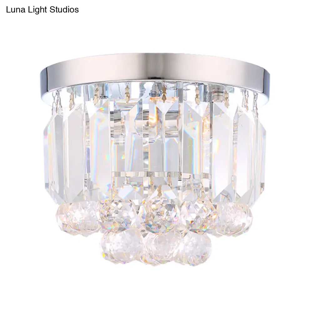 Crystal Mini Flush 2-Light Ceiling Fixture - Simple Design For Corridors Clear/Smoke Gray/Cognac