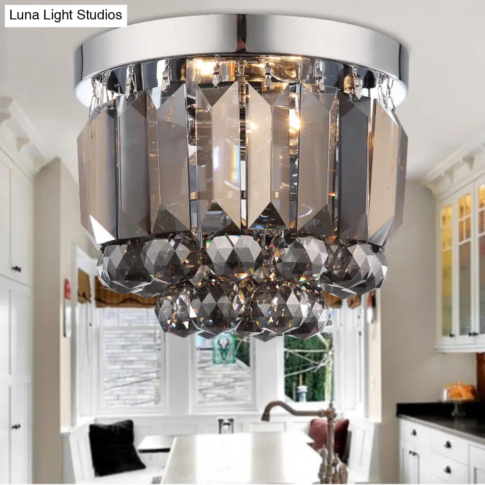 Crystal Mini Flush 2-Light Ceiling Fixture - Simple Design For Corridors Clear/Smoke Gray/Cognac