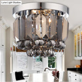 Crystal Mini Flush 2-Light Ceiling Fixture - Simple Design For Corridors Clear/Smoke Gray/Cognac