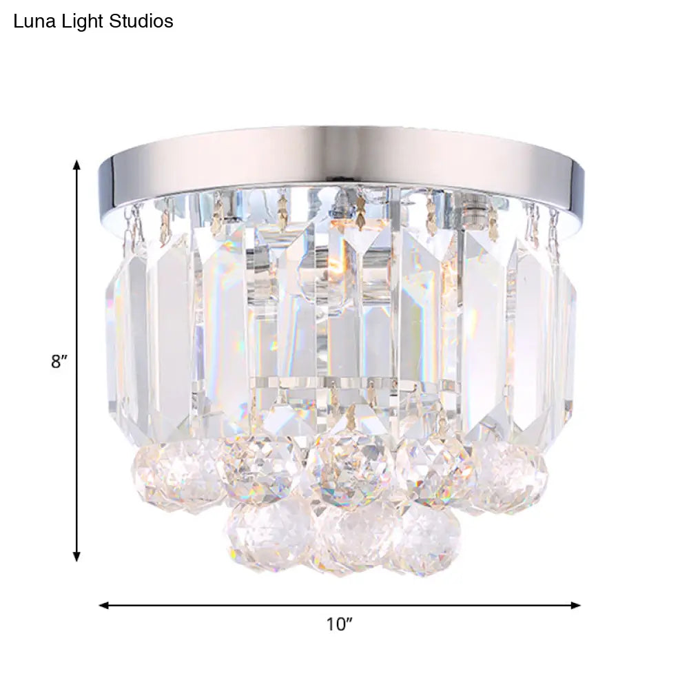 Crystal Mini Flush 2-Light Ceiling Fixture - Simple Design For Corridors Clear/Smoke Gray/Cognac
