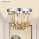 Crystal Mini Flush 2-Light Ceiling Fixture - Simple Design For Corridors Clear/Smoke Gray/Cognac