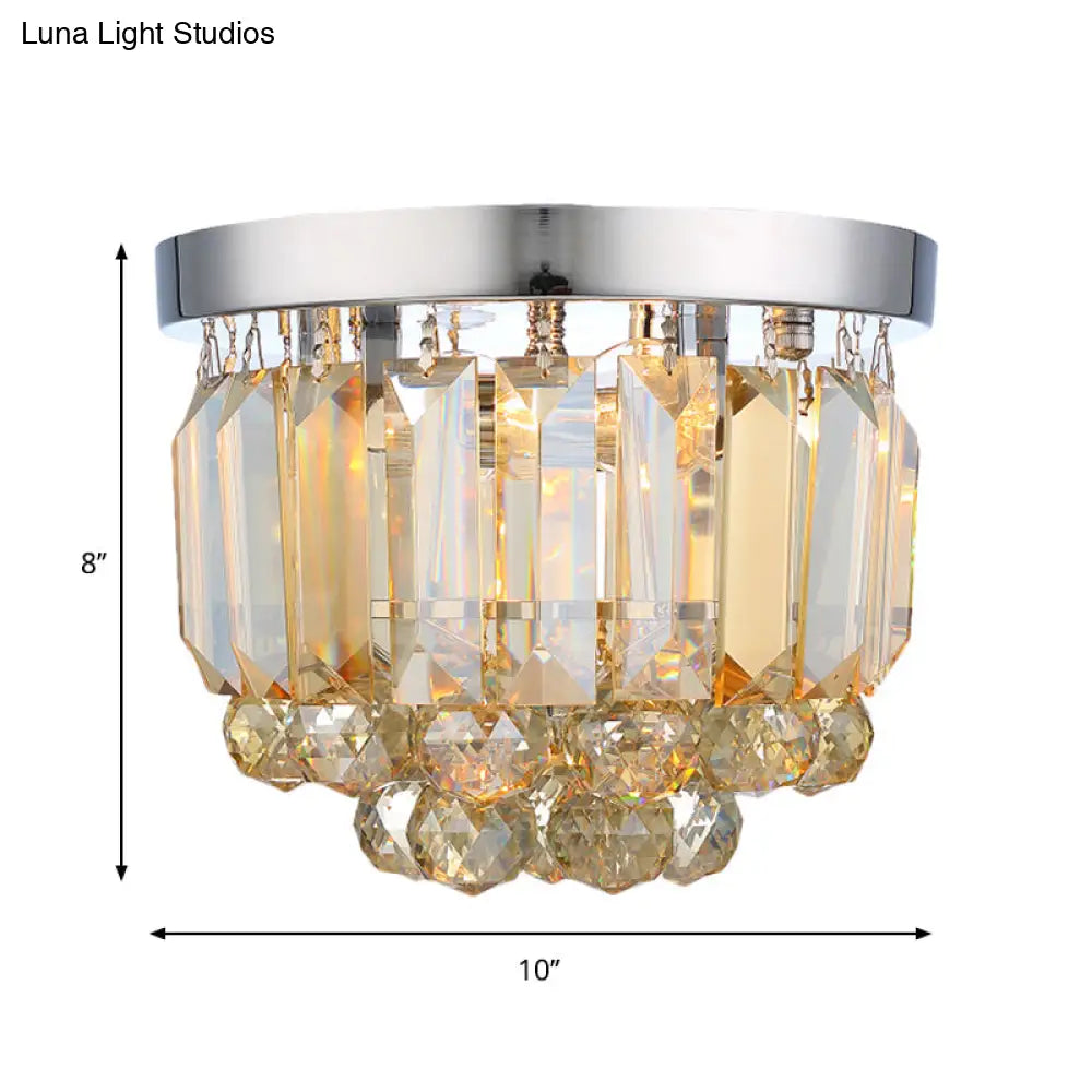 Crystal Mini Flush 2-Light Ceiling Fixture - Simple Design For Corridors Clear/Smoke Gray/Cognac