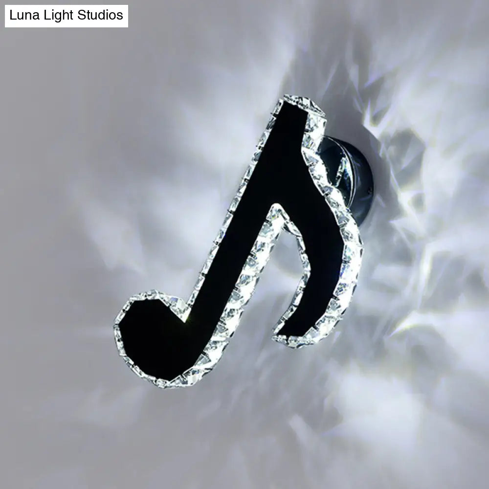 Crystal Music Note Wall Light Sconce - Modern Led Corridor Lamp In Black