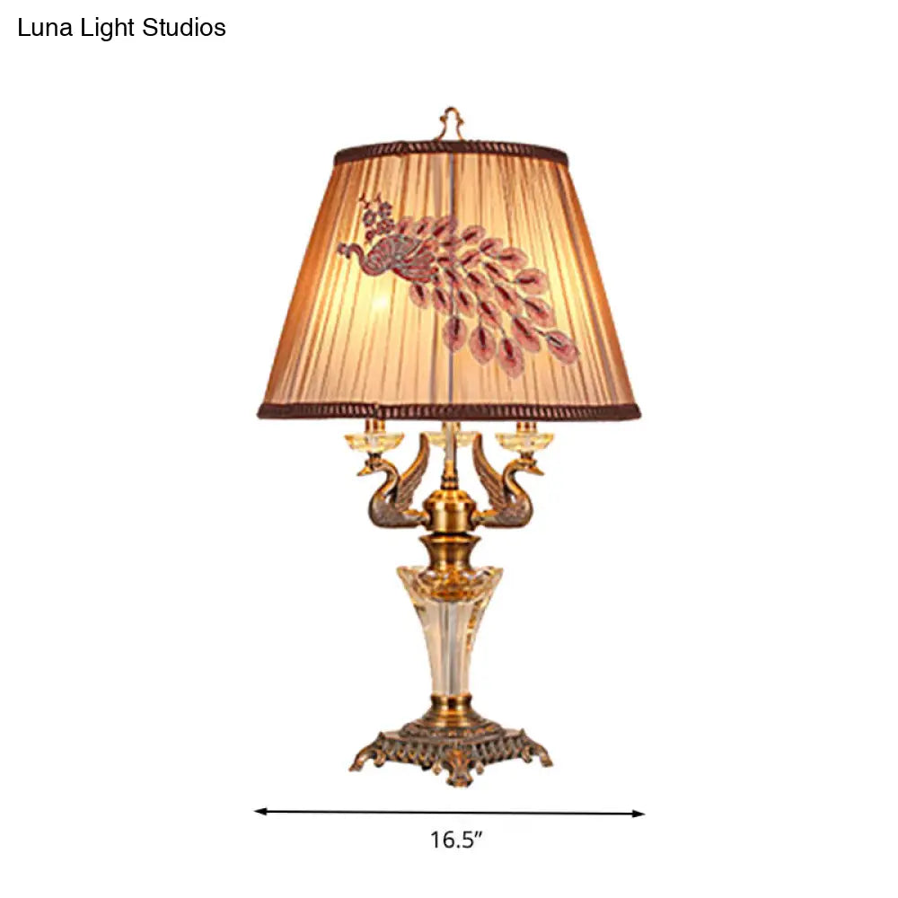 Crystal Nightstand Lamp With Empire Shade - Countryside 1 Light Table For Bedroom In Brown