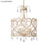 Crystal Nordic Gold Cylinder Chandelier With 4 Bulbs: Elegant Teardrop Hanging Ceiling Light