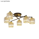 Crystal Rectangle Semi Flush Bedroom Light - Minimalist Black And Gold Flushmount With 4/6 - Light