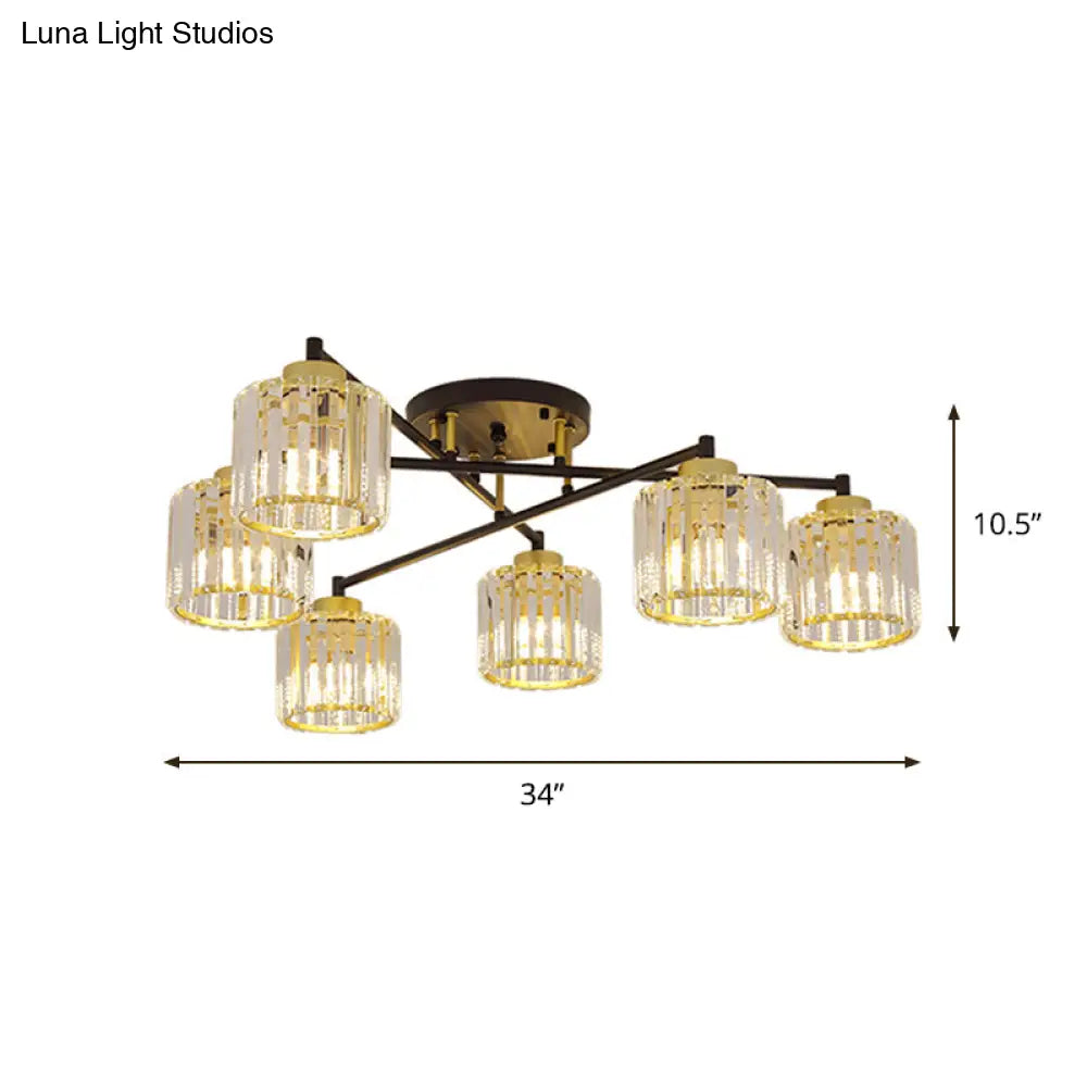 Crystal Rectangle Semi Flush Bedroom Light - Minimalist Black And Gold Flushmount With 4/6 - Light