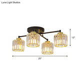Crystal Rectangle Semi Flush Bedroom Light - Minimalist Black And Gold Flushmount With 4/6 - Light