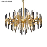 Crystal Rod Drop Chandelier Light - 10 Heads Postmodern Brass Radial Design For Living Room