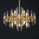 Crystal Rod Drop Chandelier Light - 10 Heads Postmodern Brass Radial Design For Living Room