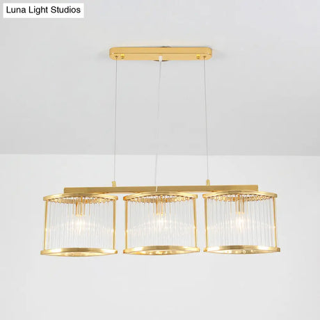 Crystal Rod Island Light - Postmodern Gold Oval Pendant For Dining Room