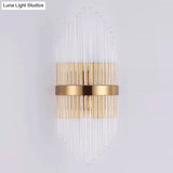 Crystal Rod Wall Sconce In Gold - Elegant Dual Bulb Lighting For Living Room Walls