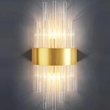 Crystal Rod Wall Sconce In Gold - Elegant Dual Bulb Lighting For Living Room Walls / K