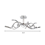 Crystal Semi Flush Lighting: Twist Design Minimalist 10-Light Chrome Ceiling Fixture - White/Natural