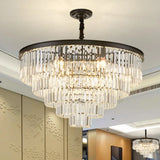 Crystal Simplicity: Tiered Tapered Living Room Chandelier Light - Pendant Fixture Black / 31.5