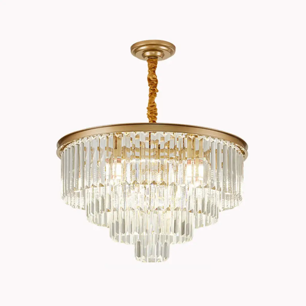 Crystal Simplicity: Tiered Tapered Living Room Chandelier Light - Pendant Fixture Gold / 23.5