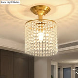 Crystal Strand Semi Flush 1-Light Gold Lamp - Simple Cylindrical Design For Close To Ceiling