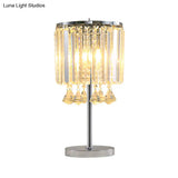 Crystal Teardrop Chrome Table Lamp With Modern Faceted Drum Shades - 2 Head Task Light